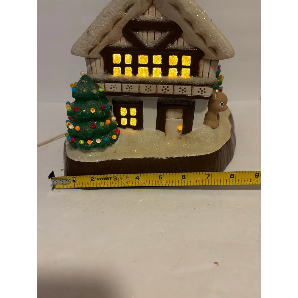 Vintage Lighted Ceramic Christmas House Santa Deer Snow‎ Chalet Decor